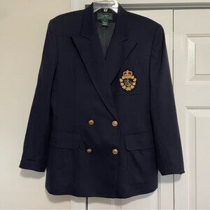 Lauren Ralph Lauren Vintage Navy Wool Double Breasted Blazer Size 12